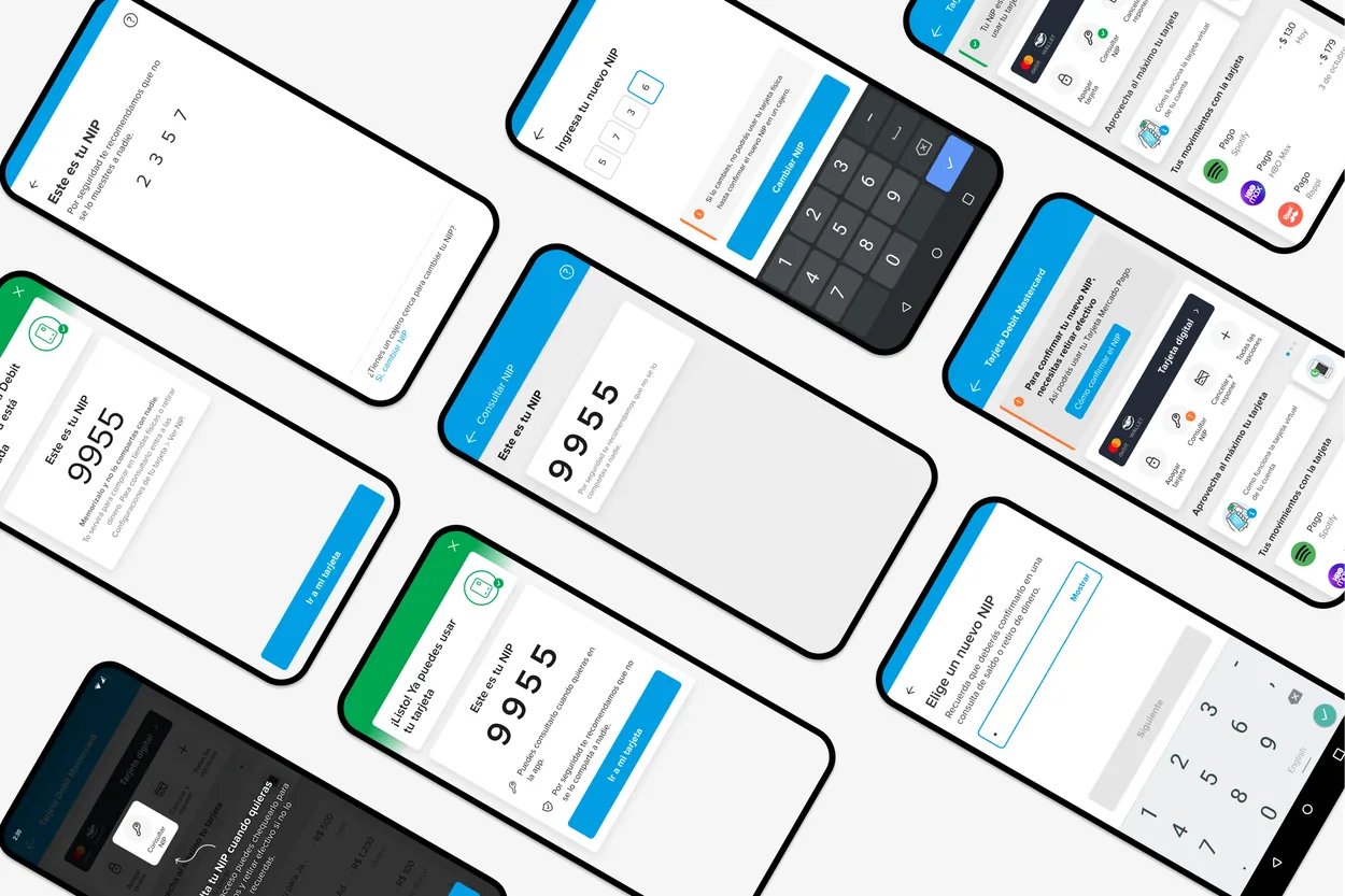 PIN change flow with a status indicator confirming the card is ready for payments.