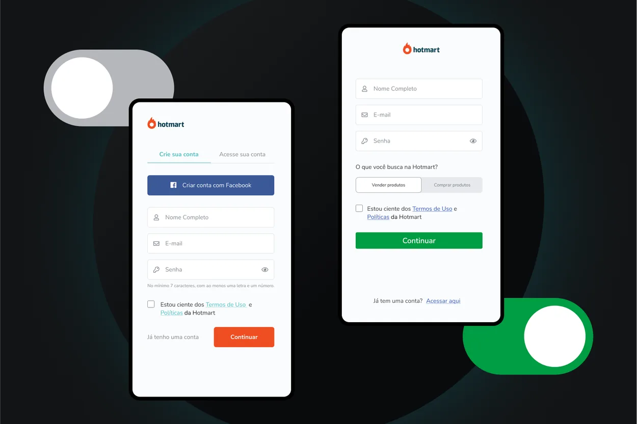 The streamlined Hotmart signup screen after unnecessary fields were removed.